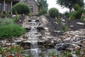 Waterfall cascading over beautiful slab stone